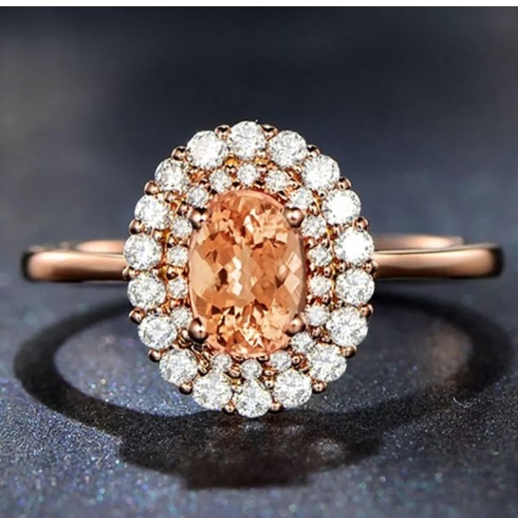 Elegant Oval Cut Champagne Crystal Ring Rose Gold - Picture 7 of 7